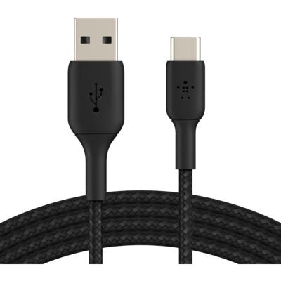 Gevlochten kabel - BELKIN - USB-A naar USB-C - 3 m - Zwart