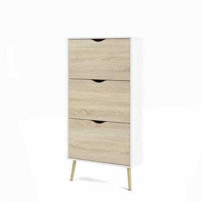 Schoenenkast - Wit/Eiken - 12 paar - Uitlopende massief houten voet - 70,2 x 23,9 x 138,9 cm