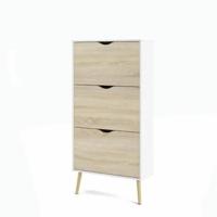 Schoenenkast - Wit/Eiken - 12 paar - Uitlopende massief houten voet - 70,2 x 23,9 x 138,9 cm - thumbnail
