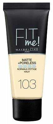 Maybelline Fit Me Matte + Poreless Foundation - 103 Pure Ivory - Medium Dekkende Foundation met Matte Finish voor de Normale tot Vette Huid - 30 ml