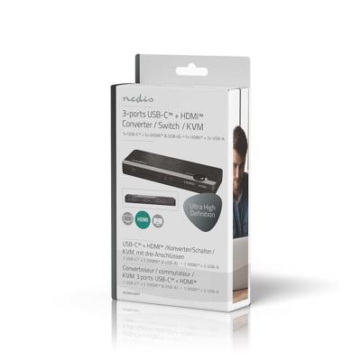 HDMI-Converter | USB-C Female / 2x HDMI Input / 4x USB A Female | 1x HDMI Output | 1-weg | 4K@60Hz | 18 Gbps | ABS | Antraciet