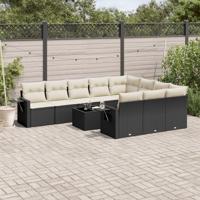 11-delige Loungeset met kussens poly rattan zwart - thumbnail