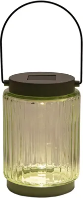 Anna's collection lantaarn solar 1led glas 12x8.5cm olijf