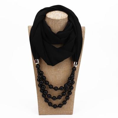 2 stks nationale stijl sjaal met imitatie parel ketting (zwart)