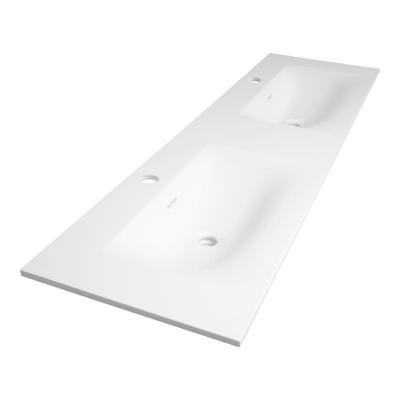 Brauer Glacier Wastafel - 160 cm - met 2 Spoelbakken en 2 Kraangaten - Fine Stone Mat Wit