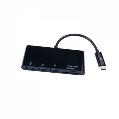 V7 V7UC3U-HUB-BLK-1E USB-C mannelijke naar 5-in-1 vrouwelijke hub Zwart