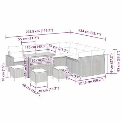 Tuinbankenset 13 pcs Grijs poly rattan