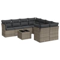 9-delige Loungeset met kussens poly rattan grijs - thumbnail