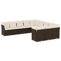 11-delige Loungeset met kussens poly rattan bruin - thumbnail
