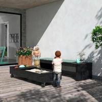 Houten Zandbak Op Wielen Met bank - 180 CM - thumbnail