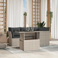 5-delige Loungeset met kussens poly rattan lichtgrijs - thumbnail