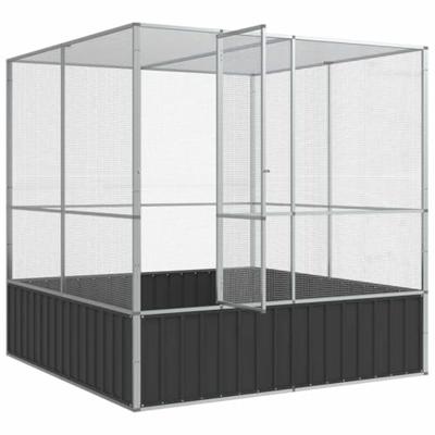 vidaXL Volière 211x207x212 cm staal zilverkleurig, vogelvolière, papegaaienkooi, grote papegaaienkooi, parkietenkooi, grote vogelkooi, buitenvolière