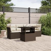 5-delige Loungeset met kussens poly rattan bruin - thumbnail