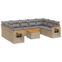 10-delige Loungeset met kussens poly rattan beige - thumbnail