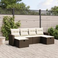 6-delige Loungeset met kussens poly rattan bruin - thumbnail