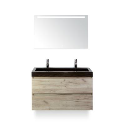 Maxx XL Badmeubelset 100 cm - Craft Oak - Wastafel Lucca 2 kraangaten - met LED Spiegel