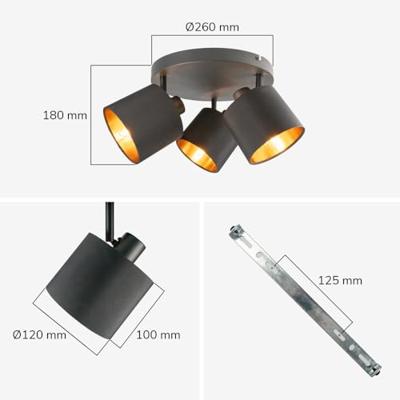 Jimmy LED Plafondspot - 3 spots - Kantelbaar - Draaibaar - Zwart/Goud - E14 fitting - IP20 voor binnen - Textiel spot Jimmy LED Plafondspot - 3 spots - Kantelbaar - Draaibaar - Zwart/Goud - E14 fitting - IP20 voor binnen - Textiel spot