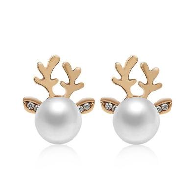 Micro-set parel gewei oorbellen Hertenhoofd oorbellen elk oor studs (goud)