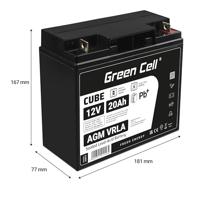 Green Cell Loodaccu 12 V 20 Ah Loodvlies (AGM) (b x h x d) 181 x 167 x 77 mm M5-schroefaansluiting Cyclusbestendig, Onderhoudsvrij - thumbnail