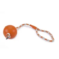 Rubberen bal aan koord hondenspeeltje oranje 30 cm - thumbnail