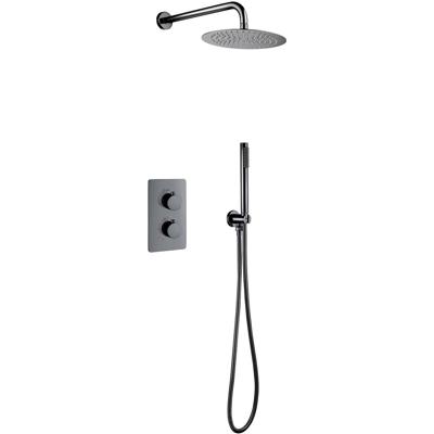 Inbouw Thermostatische Regendoucheset - Leoni - Regendouchekop 25 cm - Gunmetal Grijs - PVD Coating