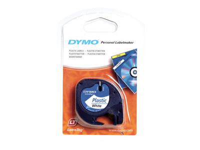 Labeltape Dymo LetraTag plastic 12mm zwart op wit