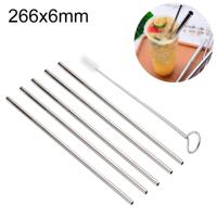 5 stuks herbruikbare RVS recht drinken stro + Cleaner borstel set Kit 266 * 6mm (zilver) - thumbnail