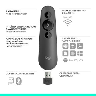 Logitech R500s Draadloze presenter Bluetooth/RF Grafiet