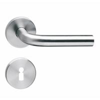 Deurkruk recht op rond rozet met sleutelgat plaatjes RVS - thumbnail