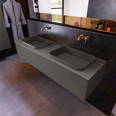 Badkamermeubelset Mondiaz Erin 150 cm met 1 Lade met RIDGE Wastafel Dubbel Dark grey Zonder Kraangaten Greeploos Mat Dark Grey Badkamermeubelset Mondiaz Erin 150 cm met 1 Lade met RIDGE Wastafel Dubbel Dark grey Zonder Kraangaten Greeploos Mat Dark Grey