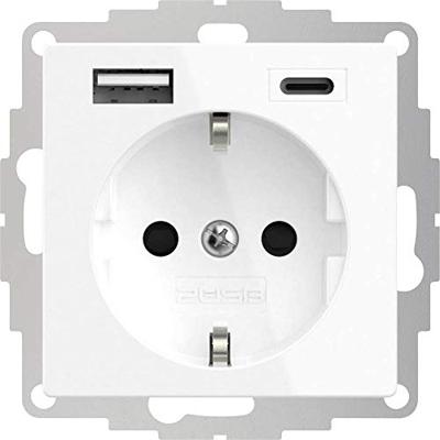 2USB 2U-449511 1-voudig Geaard stopcontact Met USB-laaduitgang, Aanraakbeveiliging, VDE IP20 Zuiver wit (RAL 9010)