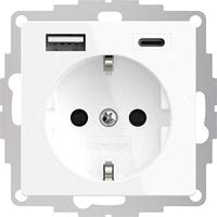 Stopcontact met USB en USBC poort 15W 3A glanzend wit RAL9010 voor een 40mm diepe doos - thumbnail