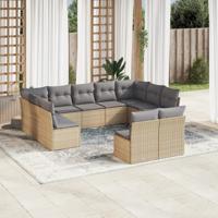 11-delige Tuinset met kussens poly rattan beige - thumbnail