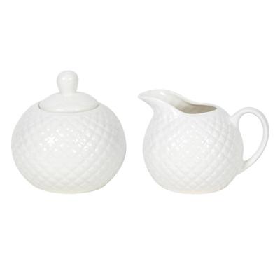 Porseleinen Melkkan en Suikerpot met Diamond Motief Wit