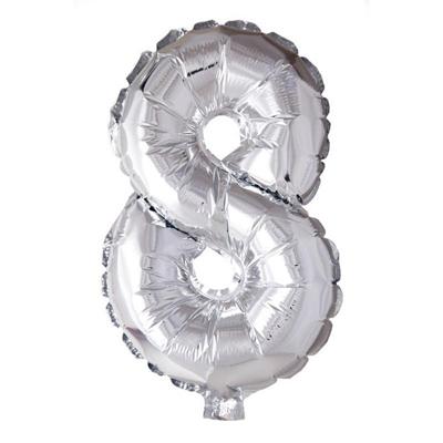 Globos Folie ballon nummer &apos;8&apos; zilver 40cm