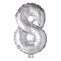 Globos Folie ballon nummer &apos;8&apos; zilver 40cm - thumbnail