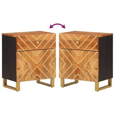 Nachtkastje 50x33x60 cm massief mangohout bruin en zwart