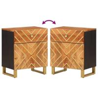 Nachtkastje 50x33x60 cm massief mangohout bruin en zwart - thumbnail