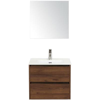 Dante Badmeubelset 60 cm - Walnoot - Keramische Wastafel Wit Cover met Spiegel