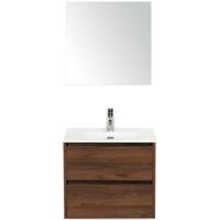 Dante Badmeubelset 60 cm - Walnoot - Keramische Wastafel Wit Cover met Spiegel - thumbnail