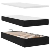 Ottoman bed met matrassen 160x200cm fluweel zwart - thumbnail