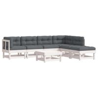 7-delige Loungeset met kussens massief hout wit - thumbnail