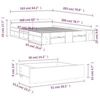 Bedframe met lades bewerkt hout sonoma eikenkleurig 160x200 cm - thumbnail