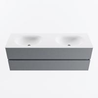 MONDIAZ VICA 140cm badmeubel onderkast Plata 2 lades. Wastafel MOON dubbel zonder kraangat, kleur Talc. - thumbnail