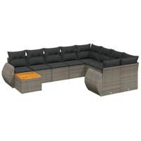 10-delige Loungeset met kussens poly rattan grijs - thumbnail