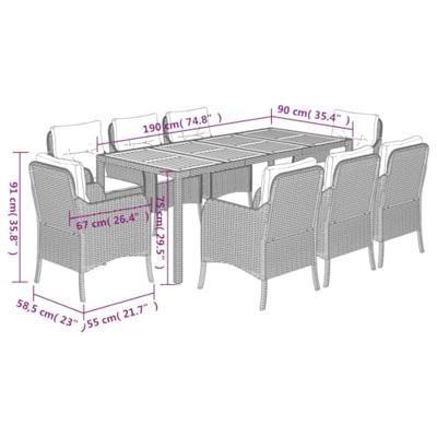 9-delige Tuinset met kussens poly rattan grijs