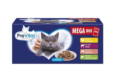 PREVITAL Mega Box Veal, salmon, liver, chicken - nat kattenvoer - 40X100g