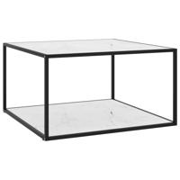 Salontafel met wit marmerglas 90x90x50 cm zwart - thumbnail