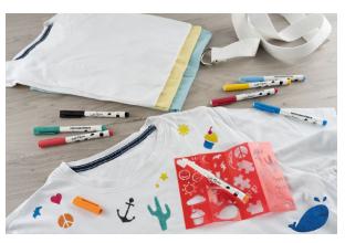 Eberhard Faber textielmarker 8 stuks in etui + 4 stencils met sjablonen