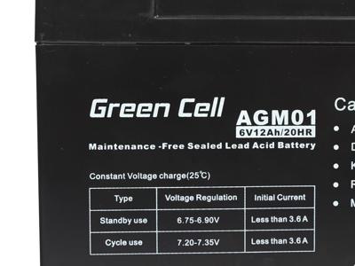 Green Cell Green Cell AGM Battery 6V 12Ah - Batterie - 12.000 mAh Acido piombo [VRLA] (Gree Loodaccu 6 V 12 Ah Loodvlies (AGM) (b x h x d) 151 x 94 x 50 mm